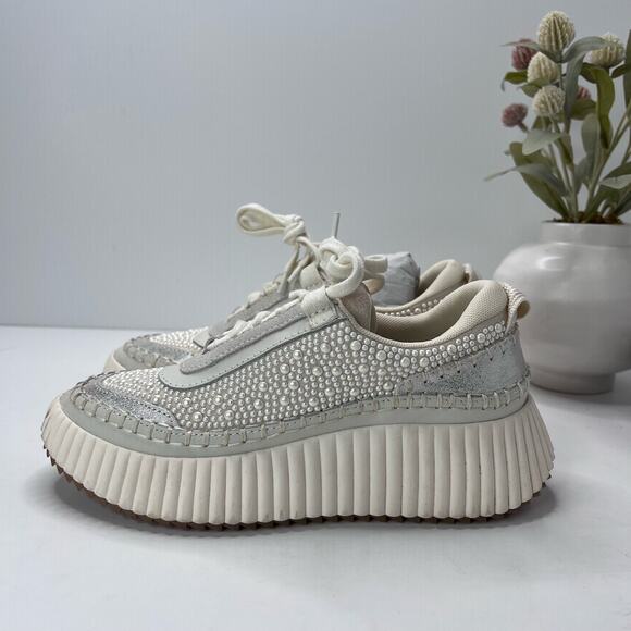 Dolce Vita Dolan Pearl Lace Up Platform Sneaker Vanilla Pearl Women's 6 - Picture 1 of 10